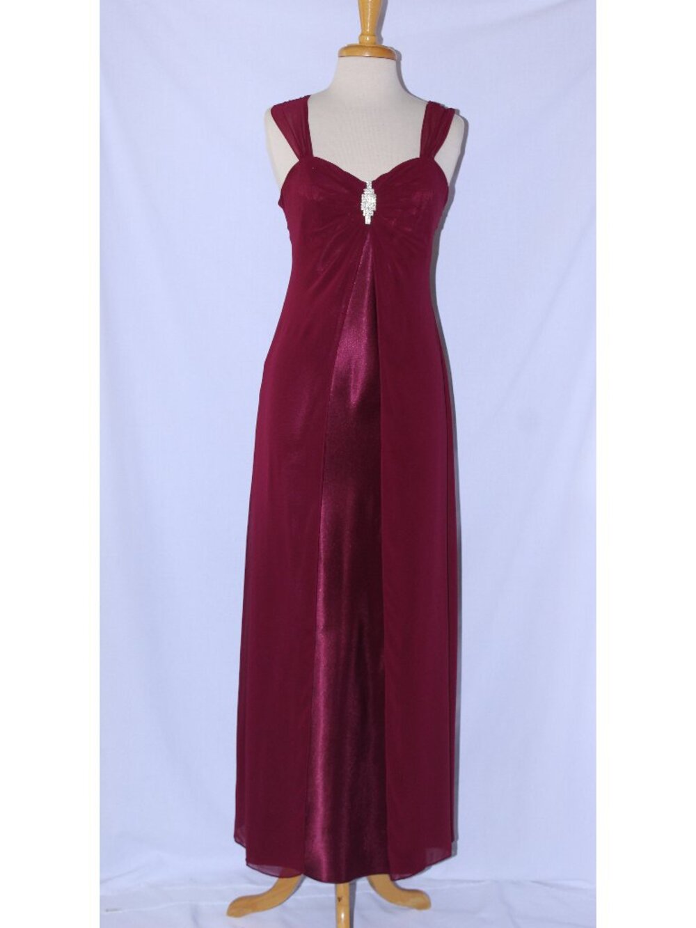 NWOT Poly USA #2600 Long Satin & Chiffon Bridesmaid Dress-Size M-BURGUNDY